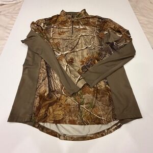 Realtree AP Camo Quarter Zip Pullover Shirt Mens Large Brown Hunting Performance